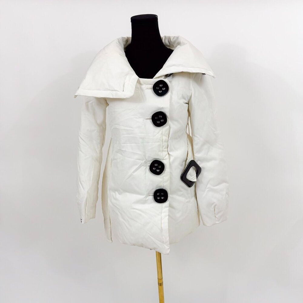 SOIA & KYO VINTAGE STYLE PUFFER WHITE COLOR TRENCH WITH WAIST STRAP COAT JACKET - Picture 3 of 16